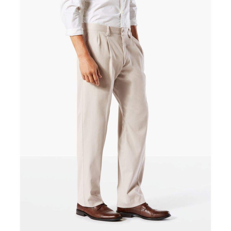 Dockers Men's Classic Fit Easy Khaki Pants-Pleated (Standard and Big & Tall), Cloud, 42W x 30L - Image 2